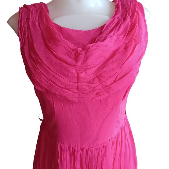 Sz 8 True Vintage 1960's Pink Sleeveless Prom Dress Draped Neckline - Picture 1 of 11